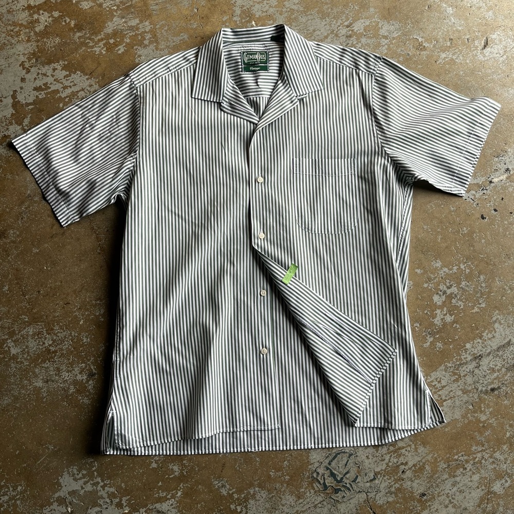 Like New Gitman Bros Vintage Camp Green+White Stripe SS Shirt Medium